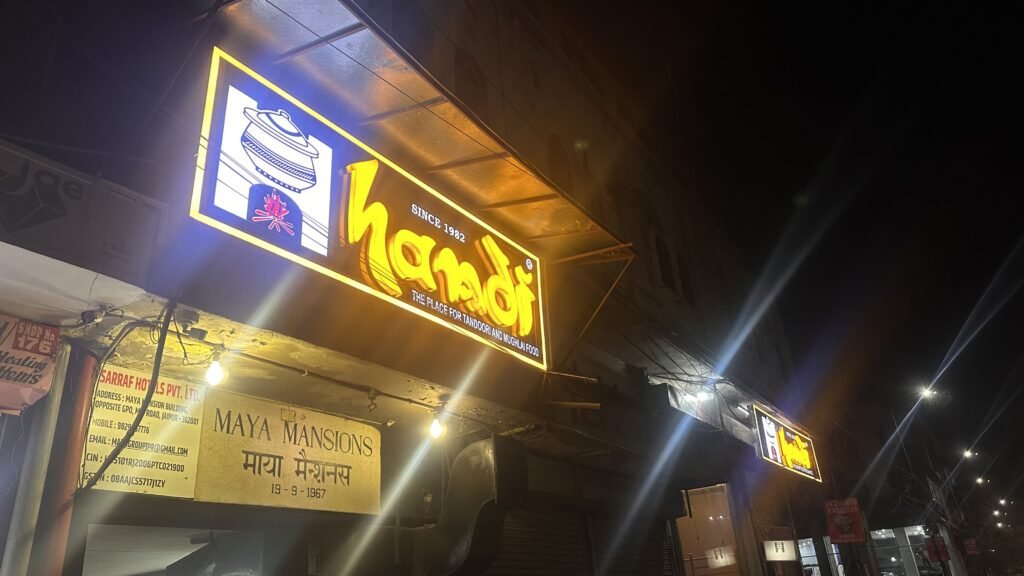 Outside Handi restaurant at MI Road Jaipur