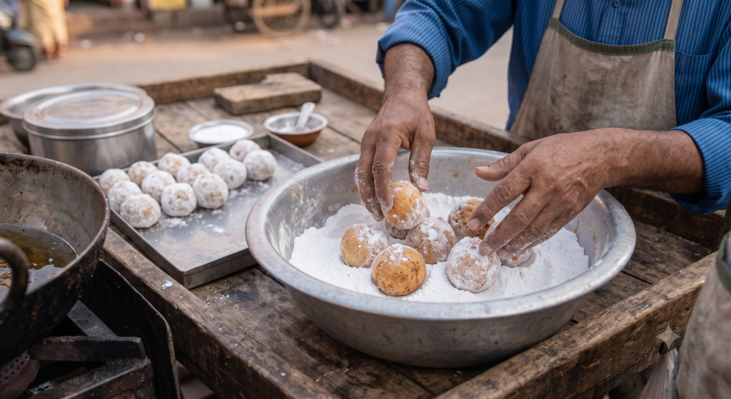 Sugarcoating process of Mathura Cake by AI